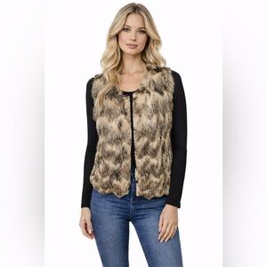 Travelers Collection by Chicos Vest Womens 2 (Large 12) Faux Fur Fringe Brown